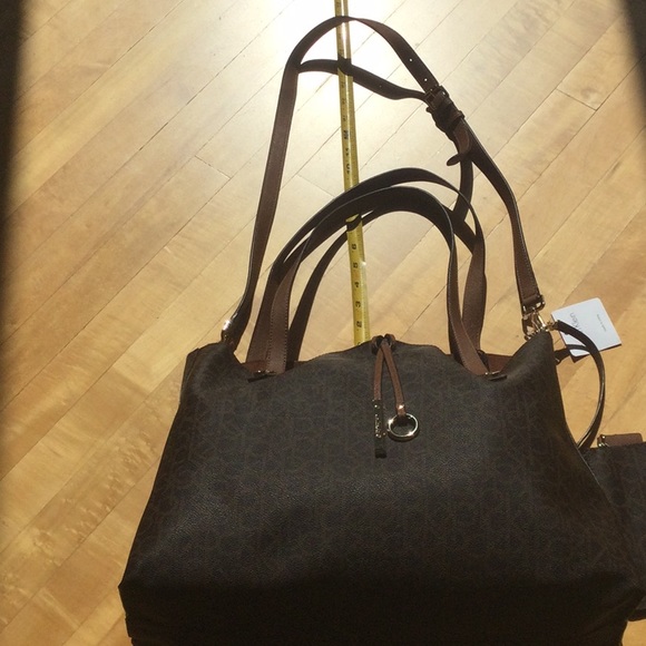 NWT Calvin Klein Brown Gold Monogram Reversible Crossbody Purse Tote - Picture 14 of 16